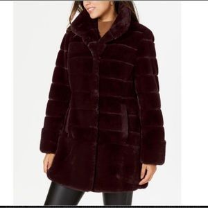 Jones New York Women's Purple Stand-collar Faux-fur Coat